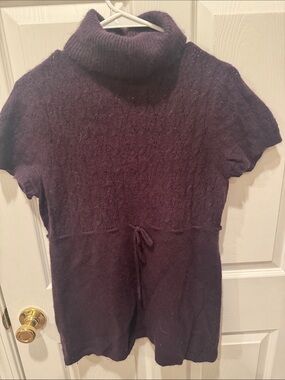 Willi Smith Plum Short-Sleeve Turtleneck Sweater Dress